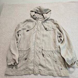 Tommy Bahama Relax 100% Linen Khaki Safari Utility Field Hooded Jacket Size XL